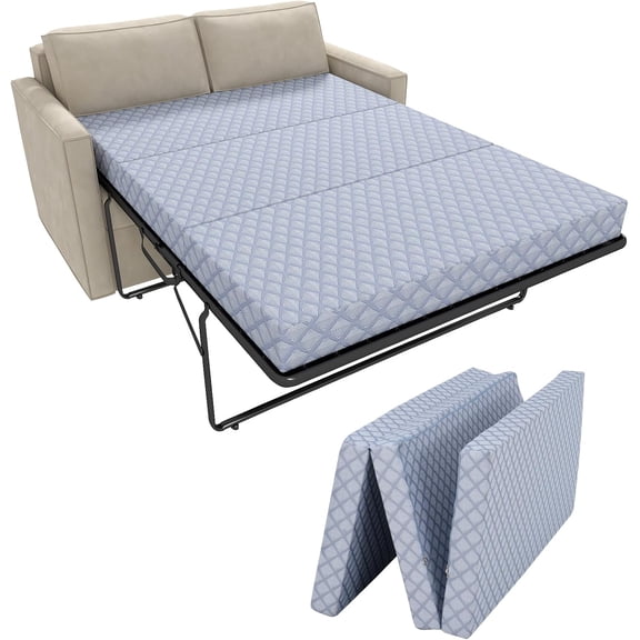 ABORON Pull-out Sofa Mattress 72"L x 53"W,4 Inch Memory Foam Replacement Mattress for Sleeper Sofa and Couch Beds,Three Fold Design Mattress, Washable Cover, White (Sofa Not Included)