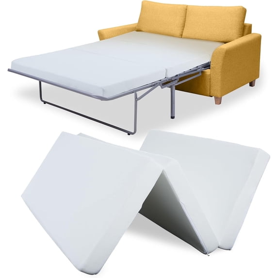 ABORON Pull-out Sofa Mattress 72"L x 58"W,4 Inch Memory Foam Replacement Mattress for Sleeper Sofa and Couch Beds,Three Fold Design Mattress, Washable Cover, White (Sofa Not Included)