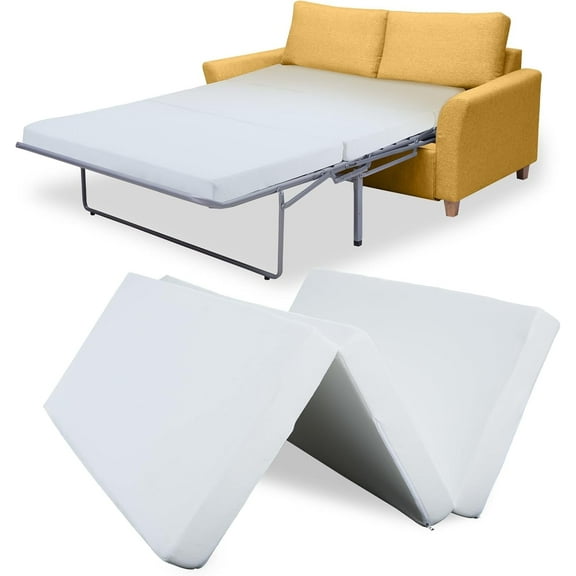 ABORON Pull-out Sofa Mattress 72"L x 53"W,4 Inch Memory Foam Replacement Mattress for Sleeper Sofa and Couch Beds,Three Fold Design Mattress, Washable Cover, White (Sofa Not Included)