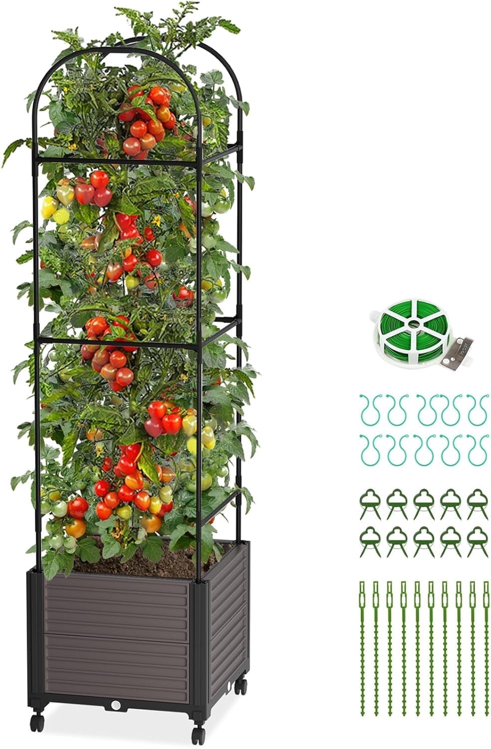 ABORON Raised Garden Bed Planter Box with Trellis, Plants Outdoor and Indoor Tomato Cage for Climbing Vegetables Plants & Herbs & Flowers w/Self-Watering & Wheels, Indoor Outdoor Use