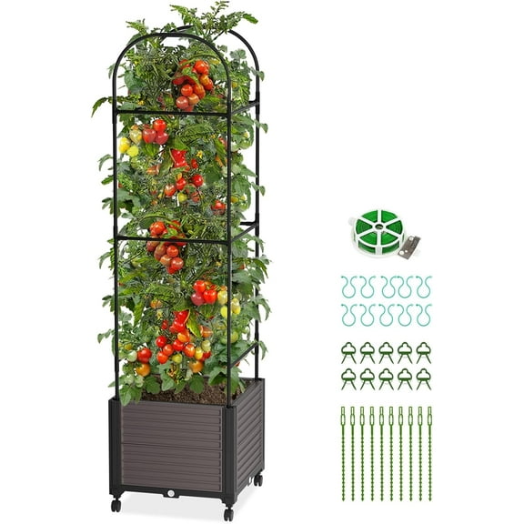 ABORON Raised Garden Bed Planter Box with Trellis, Plants Outdoor and Indoor Tomato Cage for Climbing Vegetables Plants & Herbs & Flowers w/Self-Watering & Wheels, Indoor Outdoor Use