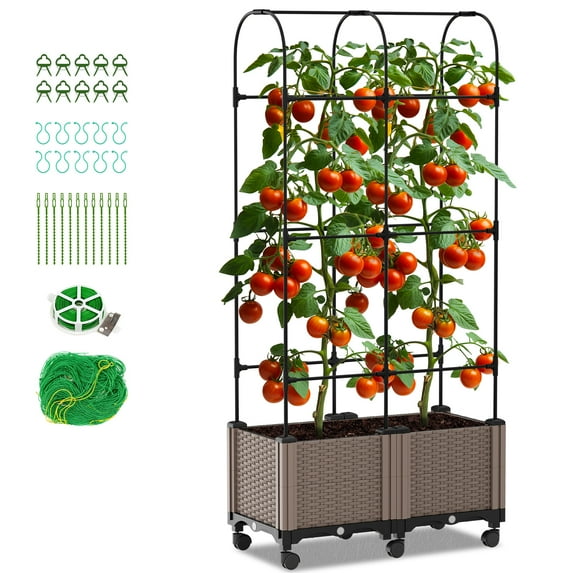 ABORON Raised Garden Bed with Tomato Planter Box Trellis, 72.8"H Self-Watering Tomato Planter for Climbing Vegetable and Plants Vine Flowers Indoor Outdoor Patio Greenhouse Gardening