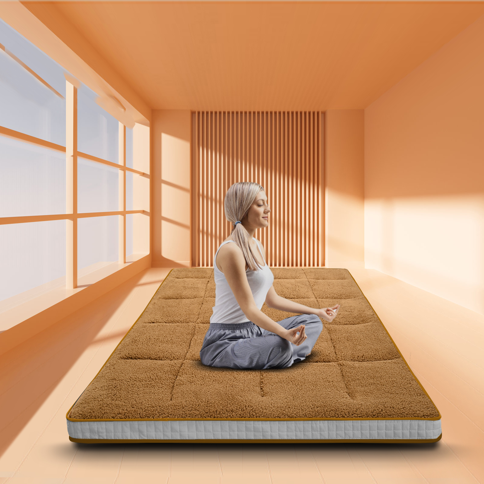 ABORON Sherpa Fleece Japanese Floor Mattress, 4" Thick Futon Mattress, Thicken Tatami Mat