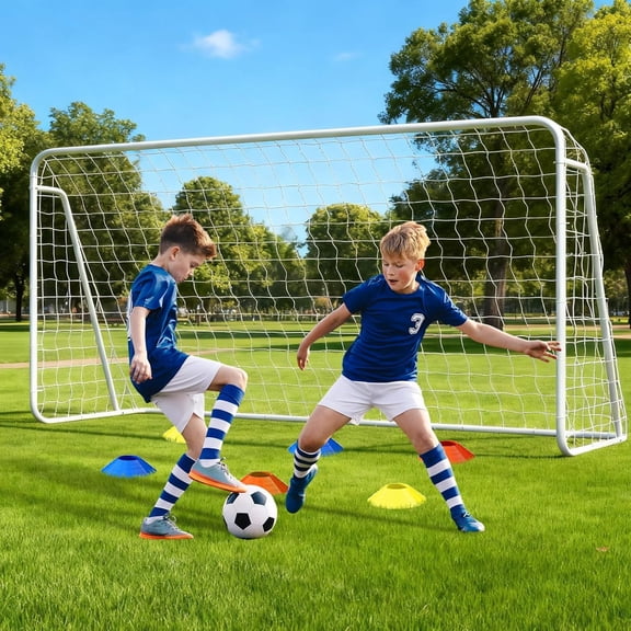 ABORON Soccer Goals for Backyard 12 x 6FT, Outdoor Steel Soccer Goal W/Net Youth Adult Football Training Games,White