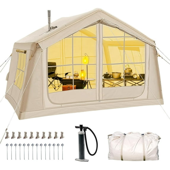 Inflatable Tents for Camping, Blow Up Tent with Hand Pump, Easy Setup Inflatable Camping Tent with Stove Jack, Waterproof Oxford Air Glamping Tents for Camping Adult 6-8 Person