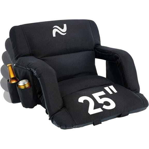 ABORON Stadium Seat with Back Support - 25" Extra Wide Padded Bleacher Chair, 6 Reclining Positions, Portable Stadium Seat for Bleachers with Adjustable Armrests, Fit Outdoor Sports Events