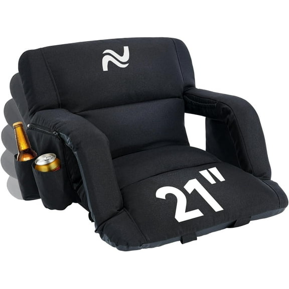 ABORON Stadium Seat with Back Support - 21" Wide Padded Bleacher Chair, 6 Reclining Positions, Portable Stadium Seat for Bleachers with Adjustable Armrests, Fit Outdoor Sports Events