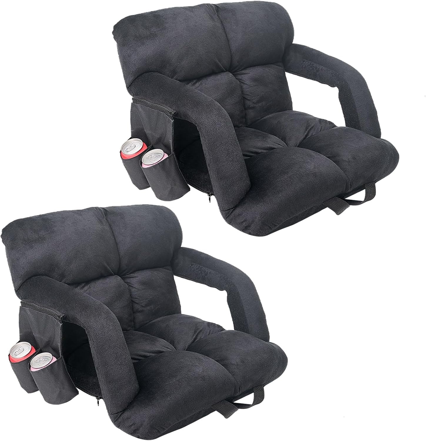 Set Of 2 Black Stadium Seats With Backpack Straps – Padded, 5 Reclining Positions, Water-Resistant
