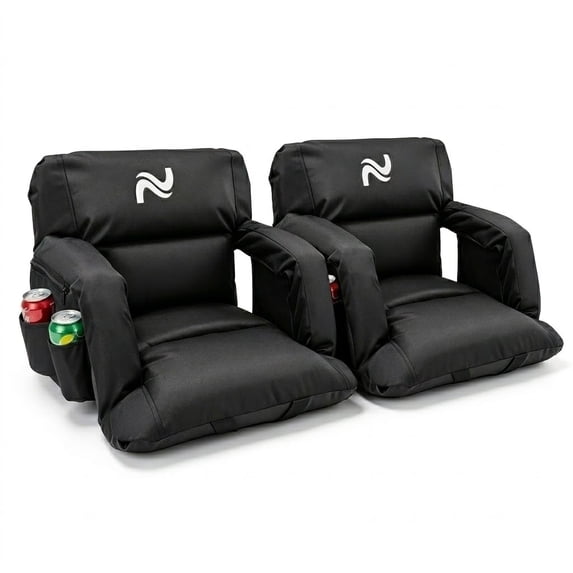 ABORON Stadium Seats 2 Pack with Back Support - 25" Extra Wide Padded Bleacher Chair, 6 Reclining Positions, Portable Stadium Seat for Bleachers with Adjustable Armrests, Fit Outdoor Sports Events