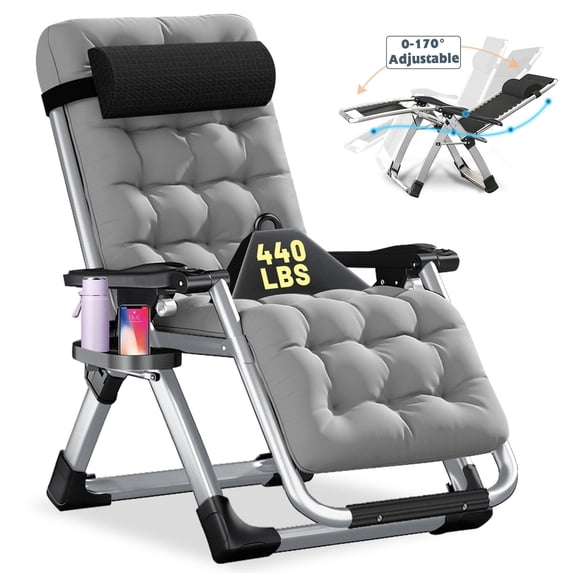 ABORON Support 440 LBS Zero Gravity Chair with Removable Cushion, Outdoor Folding Lounge Chaise Lawn Chair