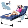 thumbnail image 1 of ABORON Tanning Chair, Adjustable 5-Position Folding Beach Lounger with Face Arm Hole, Cushion & Pillow, Side Pocket, Carry Handle, Outside Sunbathing Lounge Chair for Patio, Poolside, Lawn, 1 of 16