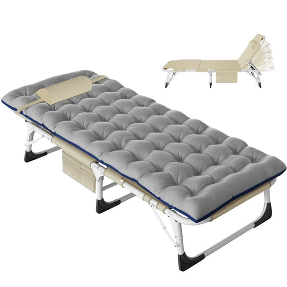 ABORON Tanning Chair with Face & Arm Holes,5 Position Adjustable Sleeping Cots with Mattress & Pillow, Folding Camping Cot, Foldaway Guest Bed, Folding Lounge Chair