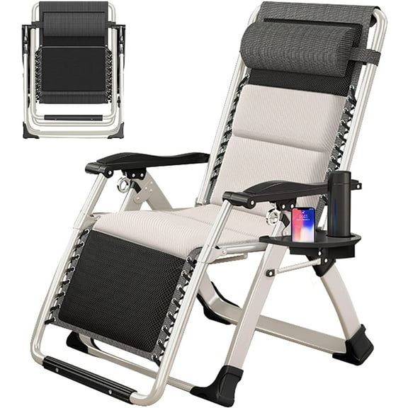 ABORON Zero Gravity Chair,Adjustable Lawn Recliner,Folding Reclining Patio Lounger Chair with Headrest & Cup Holder