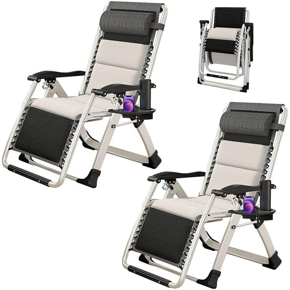 ABORON Zero Gravity Chair,Adjustable Lawn Recliner,Folding Reclining Patio Lounger Chair with Removable Cushion, Headrest & Cup Holder