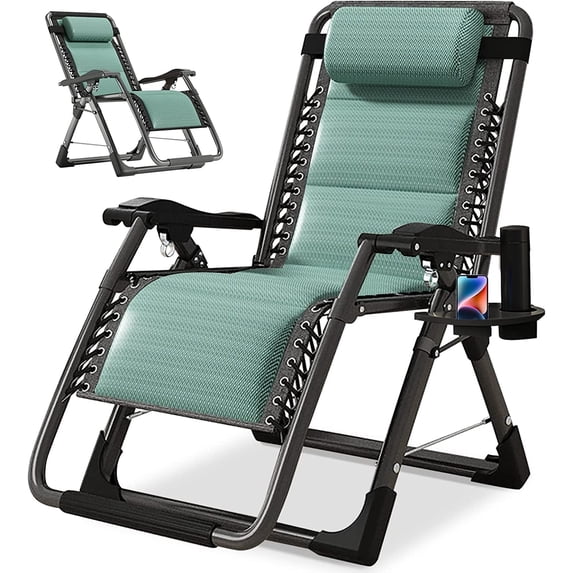 ABORON Ice Silk Zero Gravity Chair, Premium Outdoor Lawn Folding Lounge Chairs, Sturdy Adjustable Reclining Patio Chairs with Headrest & Tray, Support 440lbs
