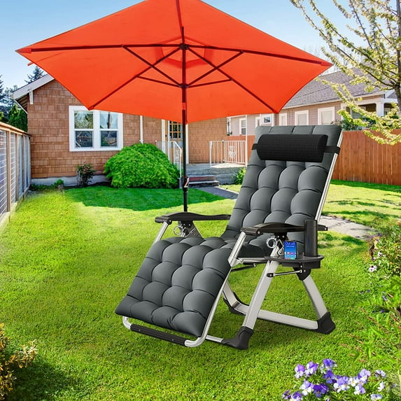 ABORON Zero Gravity Chair, Outdoor Padded Lounge Chair with Side Table, Zero Gravity Recliner Chair with Removable Cushion & Headrest
