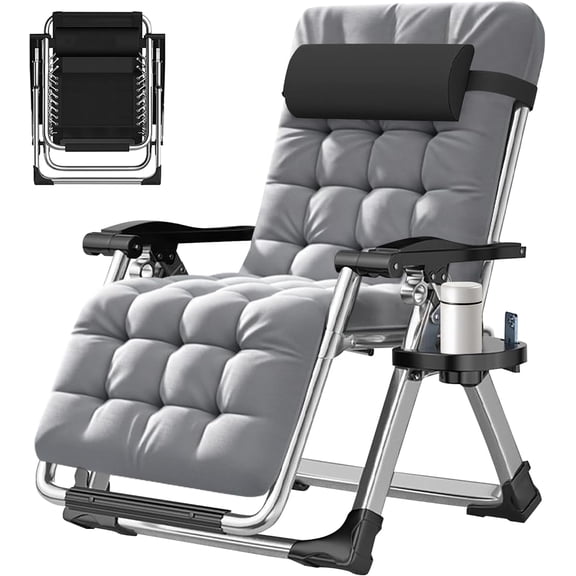 ABORON Zero Gravity Chair, Premium Outdoor Lawn Folding Lounge Chairs, Sturdy Adjustable Reclining Patio Chairs with Soft Cushion, Headrest & Tray, Support 440lbs