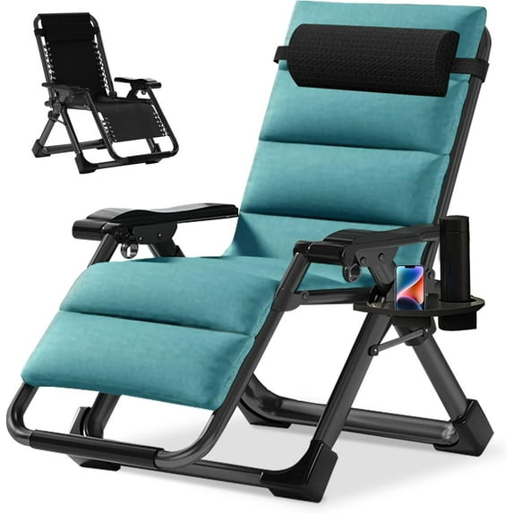 ABORON Zero Gravity Chair, Premium Outdoor Lawn Folding Lounge Chairs, Sturdy Adjustable Reclining Patio Chairs with Soft Cushion, Headrest & Tray, Support 440lbs