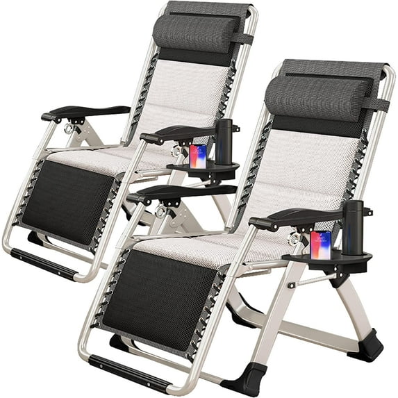 ABORON Zero Gravity Chairs Set of 2, Folding Recliner Lounge Chair, Portable Chaise with Cup Holder & Headrest for Indoor,Outdoor