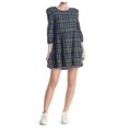 thumbnail image 1 of ABOUND Women's 3/4 Sleeve Cotton Tiered Skirt Plaid Mini Dress Green S, NWT, 1 of 5
