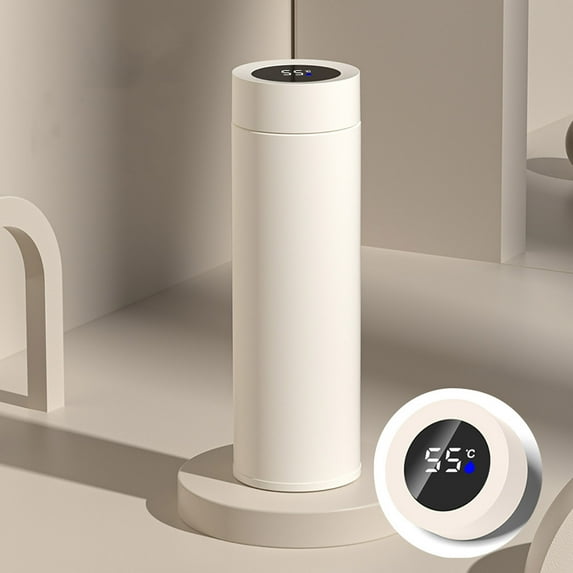 ABOUTYES 316 Stainless Steel Smart Temperature Display Insulated Cup with Tea Separation, Stylish Design Gift Thermos for Women & Men, White