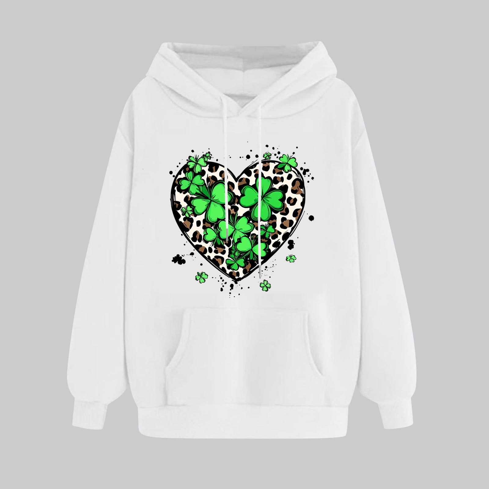 ABOUTYES Hoodies for Women St. Patrick's Day Sweatshirt Clover Long