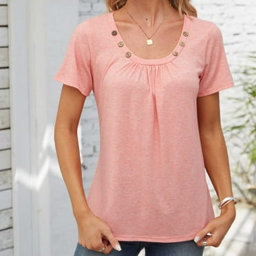 ABOUTYES Trendy Summer Womens Tops Casual Solid Color Tshirt with Round Neck and Shoulder Drop Short Sleeve Tunic Blouse