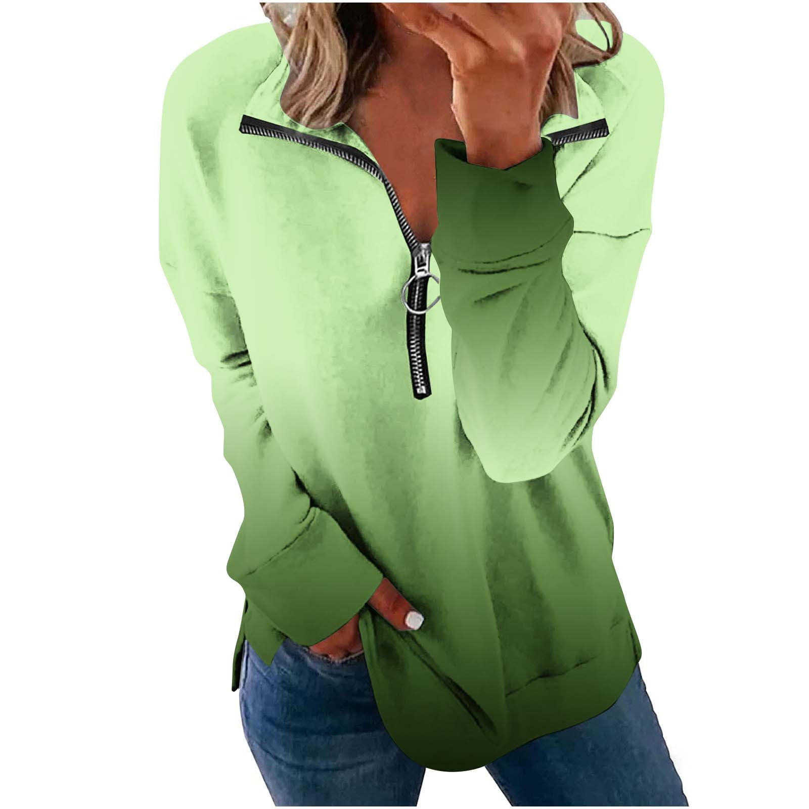 ABOUTYES Women Zip Up Long Sleeve Sweatshirts Gradient Graphic Print