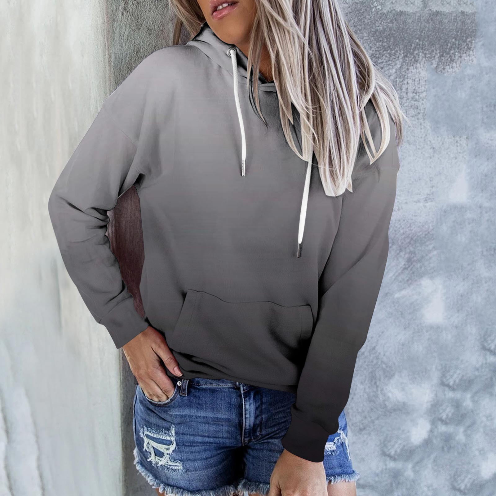 Women's Ruffled Hem Peplum Hoodie Sweatshirt - Loose Tunic Top, Drawstring Hood, Long Sleeves