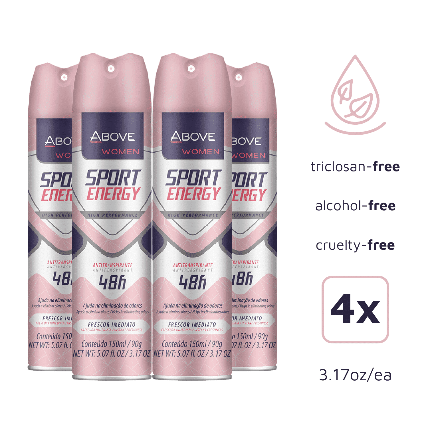 ABOVE 48 Hours Set, Antiperspirant Deodorant for Women, Sport Energy, 4 Pc