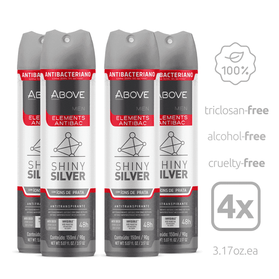 ABOVE Men Elements Shine Silver Deodorant Spray - 48 Hours Protection and Technology, 5.07 fl oz, Pack of 4