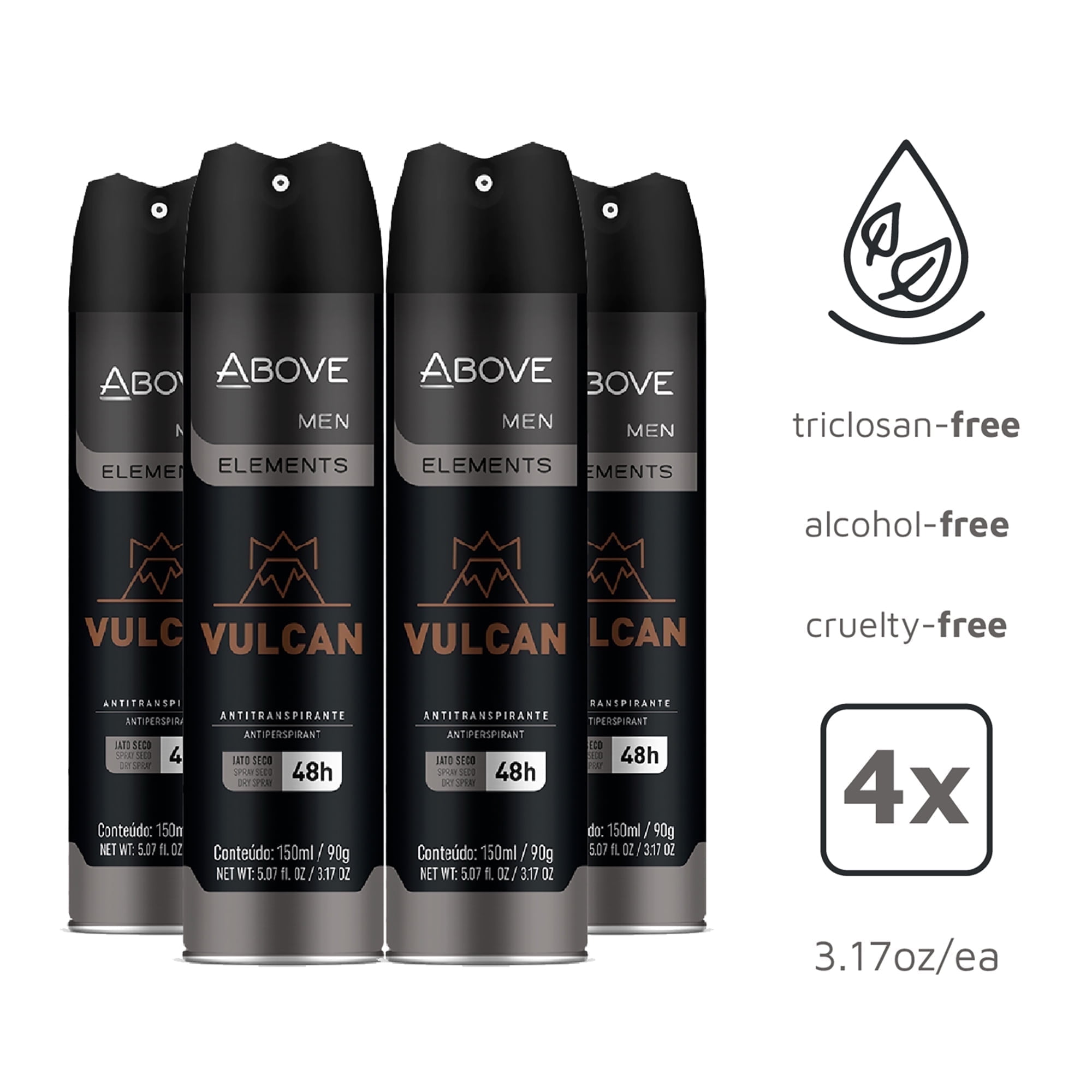 Above Men Elements Vulcan Alcohol-Free Antiperspirant Spray, Pack of 4