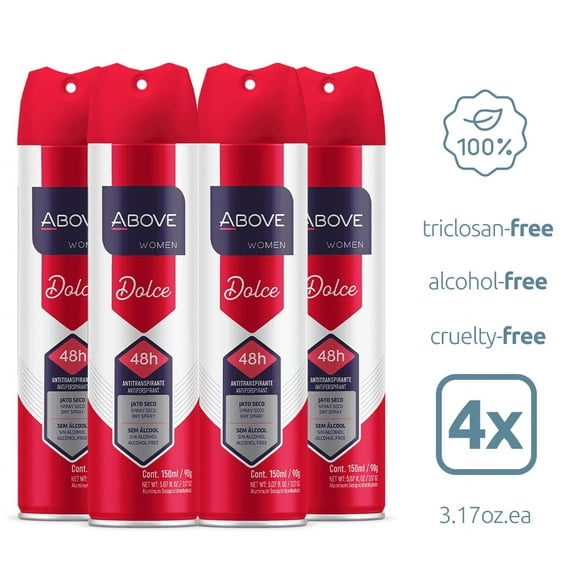 ABOVE Women Dolce Antiperspirant Spray, 48-Hour Protection, 5.07 fl. oz, Pack of 4