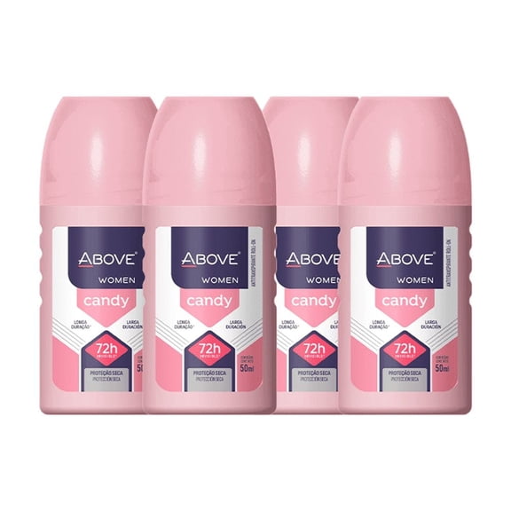 ABOVE Women Roll-On Deodorant Candy - 72 Hours Protection, Sweet Fragrance, Invisible Formula, 1.7 fl oz - Pack of 4