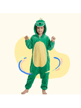 ABOYIART Unisex Kids Dinosaur Halloween Onesie Costume, Hooded Onesie Pajamas, Dark Green Soft Flannel Sleepwear with Giant Pockets, Cosplay Homewear for Boys & Girls