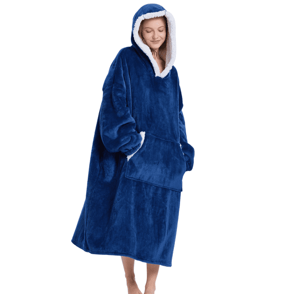 ABOYIART Unisex Wearable Hoodie Blanket, Oversized Ultra Soft Flannel, Large Pockets, Warm Winter Christmas Gift, Cozy Loungewear (Blue, Long Available)