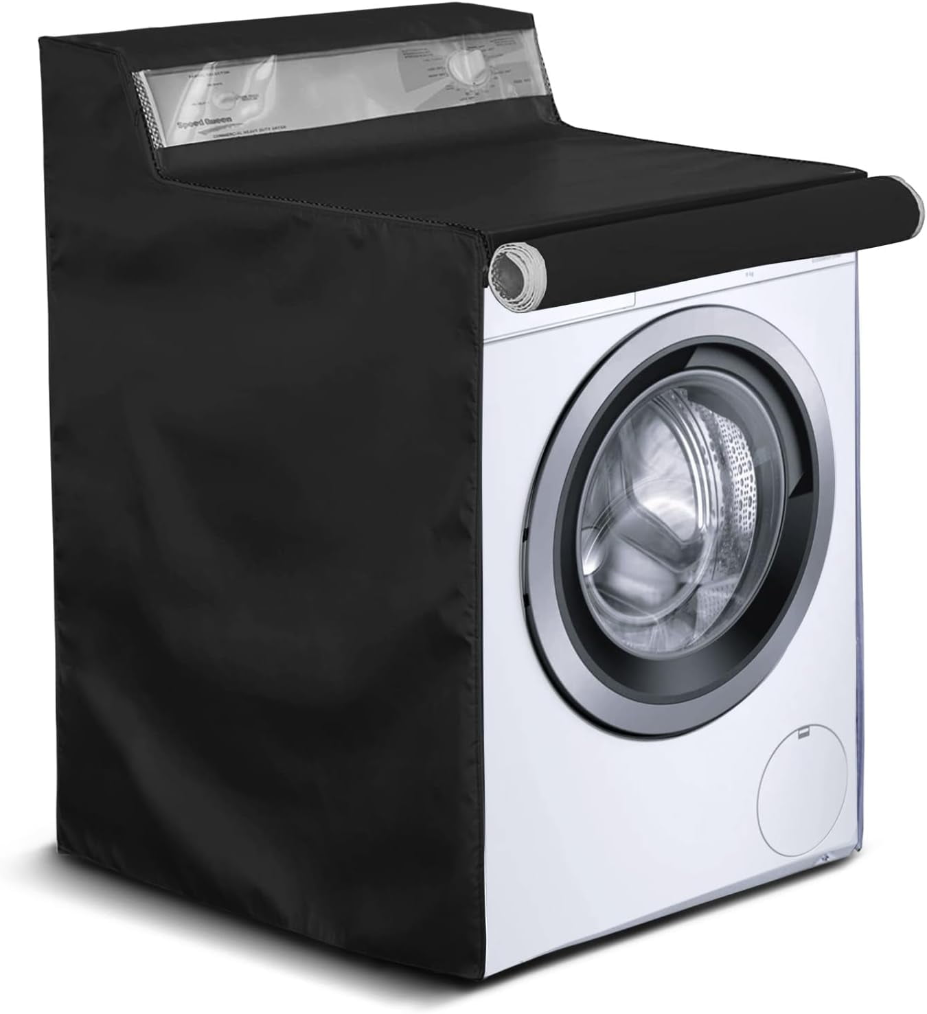 ABPETE 1 Pack Washing Machine Cover, Waterproof Dustproof Washer Dryer Cover with Zipper and Perspective Window ,Fit for Front Load or Top Washer and Dryer 27"Wx26"Dx43"H,Black