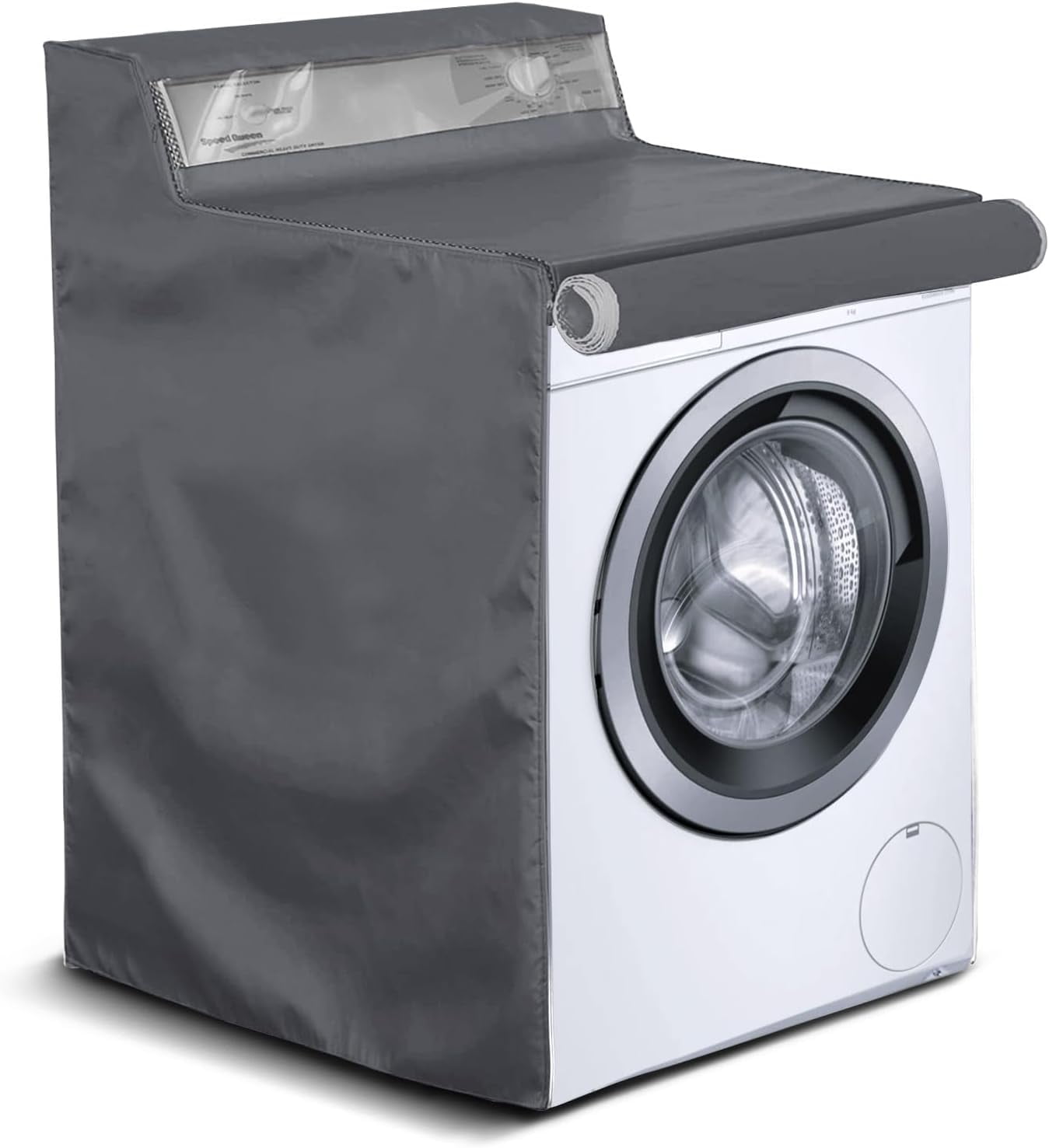 ABPETE 1 Pack Washing Machine Cover, Waterproof Dustproof Washer Dryer Cover with Zipper and Perspective Window ,Fit for Front Load or Top Washer and Dryer 27"Wx26"Dx43"H,Grey