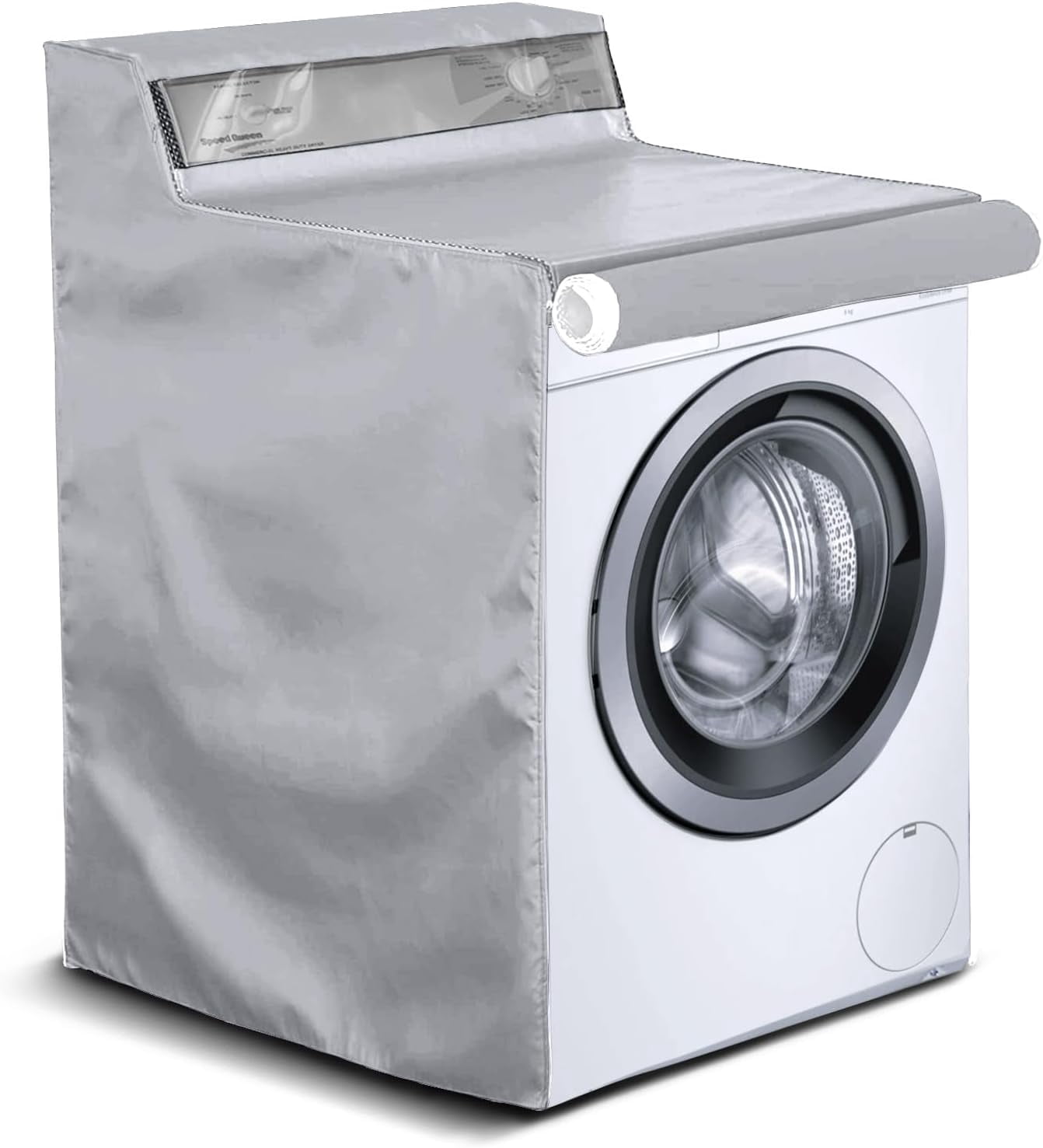 ABPETE 1 Pack Washing Machine Cover, Waterproof Dustproof Washer Dryer Cover with Zipper and Perspective Window ,Fit for Front Load or Top Washer and Dryer 27"Wx26"Dx43"H,Silver
