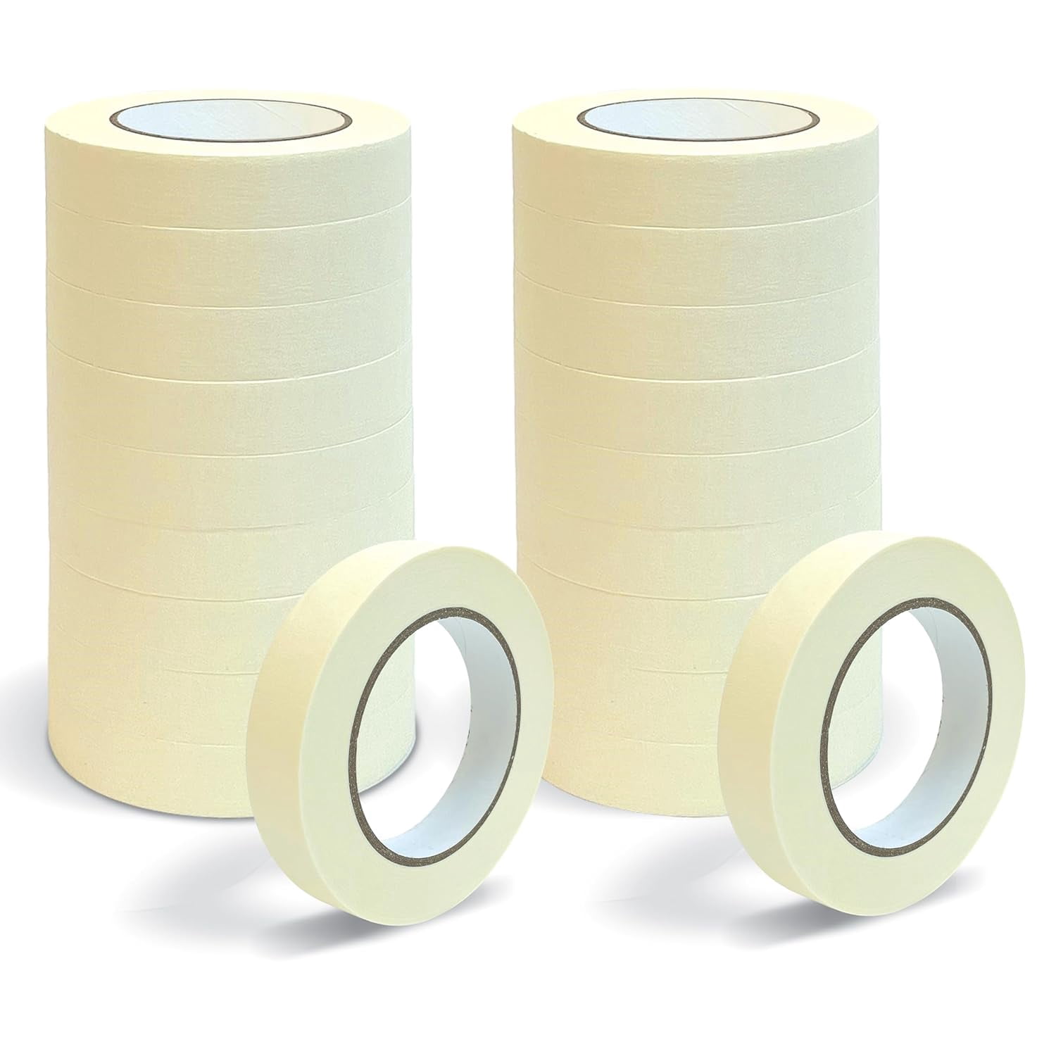 ABPETE 1 inch Masking Tape, 20 Pack, 55 Yards Each, White Beige, Premium Adhesive, Versatile for Painting, Arts, Crafts, and Light-Duty Repairs
