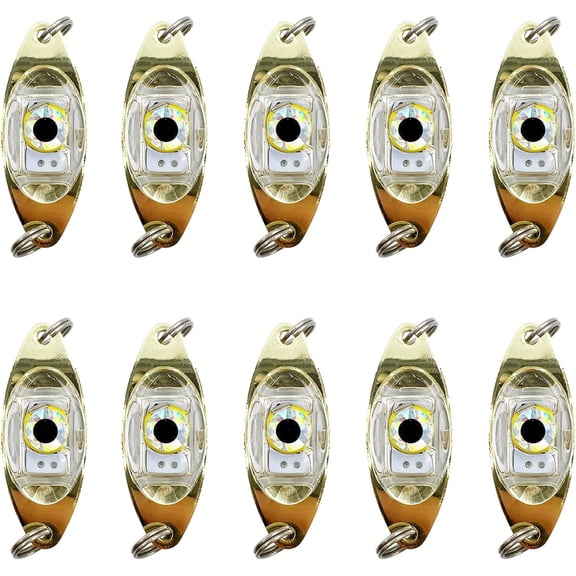 ABPETE 10 Pack Fishing Lures Fishing Spoons Underwater Flashing Strobe LED Fishing Lights Waterproof Diamond Lights Trolling Lures Halibut Rig Deep Drop Fishing Light