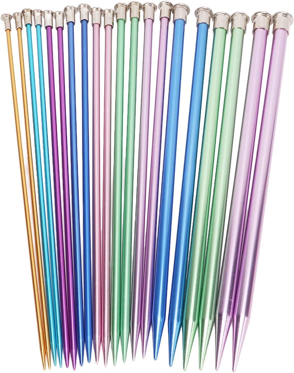 ABPETE 10 Pairs Knitting Needles Kit, Straight Single Pointed Knitting Needle Aluminum Sweater Knitted Needle in 10 Sizes for Handcraft Sewing Making Accessories
