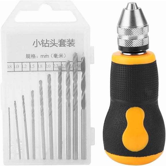 ABPETE 10-Piece Mini Hand Drill Set with 0.8-3.0mm High-Speed Steel Bits - Precision Micro Drilling Tool for Model Making, Jewelry & Circuit Boards, Ideal for DIY Crafts