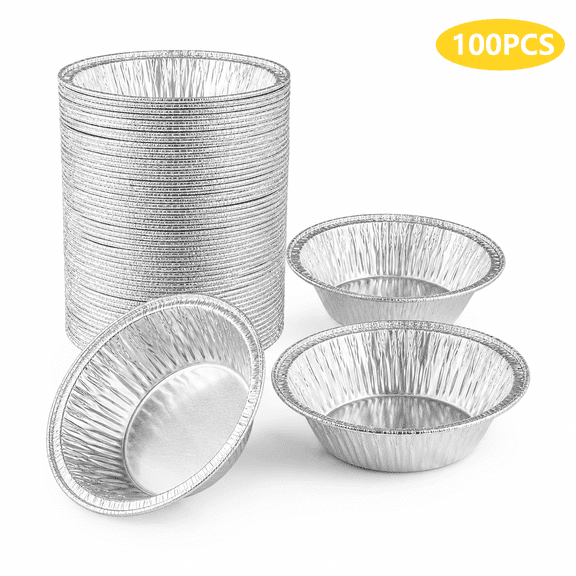 ABPETE 100 PCS Mini Pie Pans, Aluminum Foil Egg Tart Molds, Disposable 2.75 Inch Tart Pans for Baking Cupcakes, Quiche, Pies, Caramel Pudding and Desserts