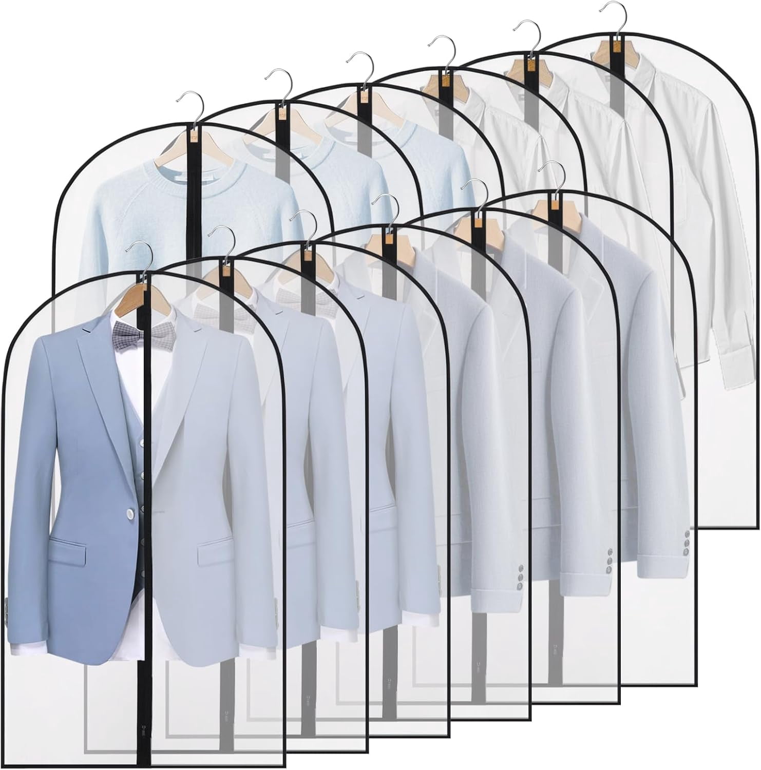 ABPETE 12 Pack 40" Garment Bags Clothes Covers Protecting Dusts for Hanging Clothes, Suit Bags with Zipper Suit Bags Clear Garment Bag for Travel, Closet Storage, Coat, Dress, Shirts