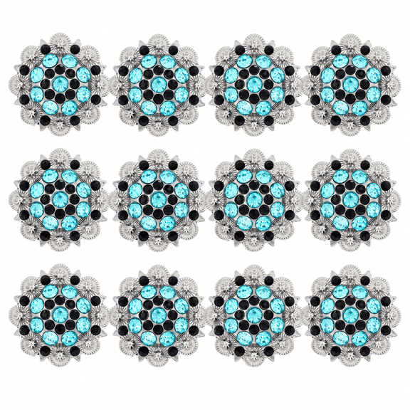 ABPETE 12-Pack Floral Rhinestone Conchos with Screw Backs - Crystal Embellishments for Leathercraft, Belts, Bags & DIY Projects