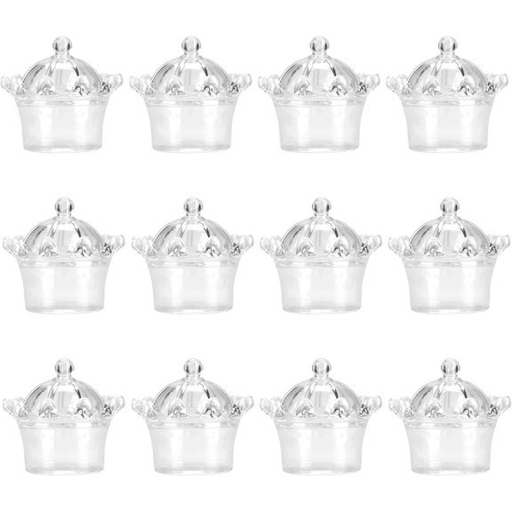 ABPETE 12 Pcs Wedding Candy Boxes, Transparent Crown Candy Box Plastic Fillable Storage Boxes Party Wedding Favor Candy Boxes Chocolates Dessert Boxes for Wedding Birthday Party (White)