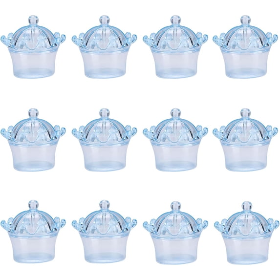 ABPETE 12 Pieces Crown Candy Boxes, Candy Boxes Transparent Crown Candy Box Fillable Storage Boxes Party Favor Boxes for Candies Chocolates Dessert Wedding Birthday Baby Shower Party (Blue)
