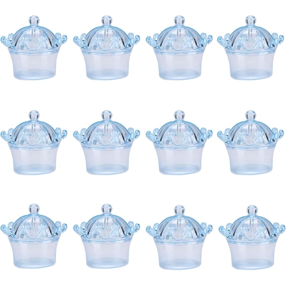 ABPETE 12 Pieces Crown Candy Boxes, Candy Boxes Transparent Crown Candy Box Fillable Storage Boxes Party Favor Boxes for Candies Chocolates Dessert Wedding Birthday Baby Shower Party (Blue)