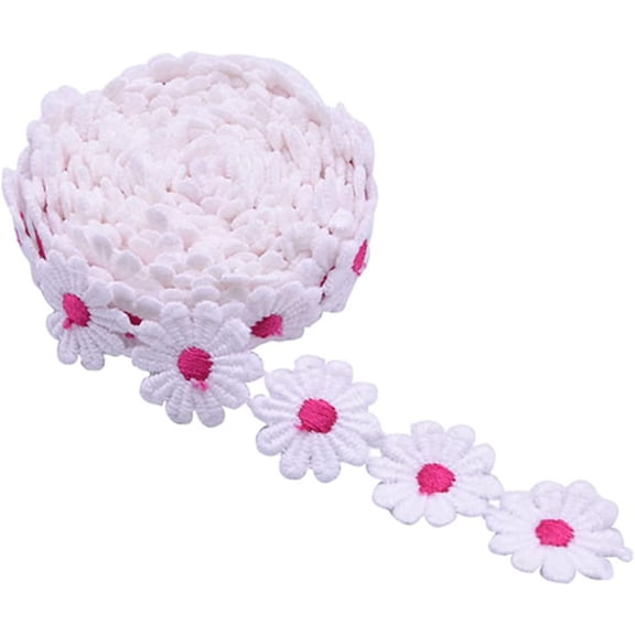 ABPETE 15 Yards 1inch Daisy Lace Trim Flower, Applique Lace Ribbon for Gift Wrapping DIY Sewing Craft Wedding Dress,Making Dreamcatchers Tassel Embellishment Decorations(Hot Pink)